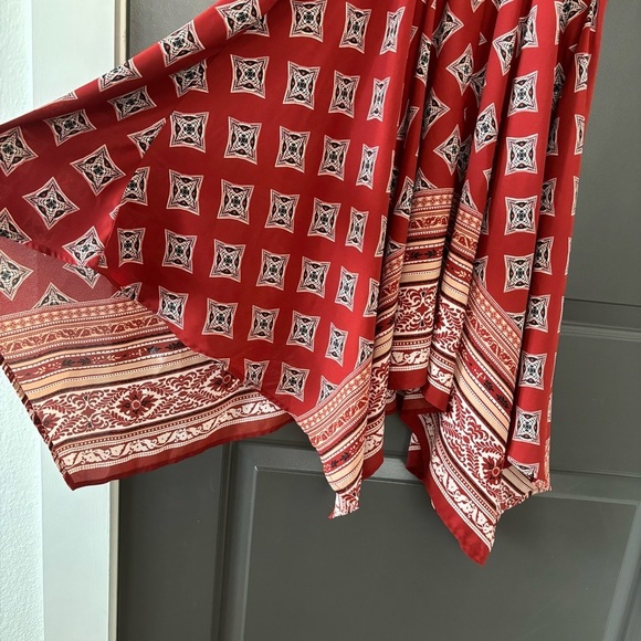 Band of Gypsies Handkerchief Scarf Print Asymmetrical Midi Red Boho Dress - Picture 5 of 8